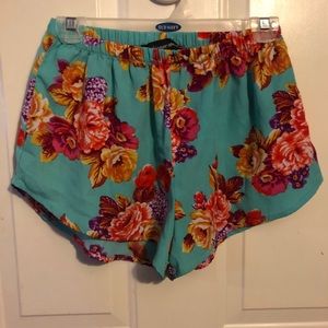 Floral teal shorts.